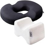 5 STARS UNITED Knee Pillow for Side Sleepers White and Donut Pillow Hemorrhoid Tailbone Cushion Black, Bundle