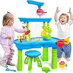 Water Table for Toddlers 1-3 3-5, 3-Tier Kids Splash Sand Table Water Toys, Rain Showers Splash Pond for Outdoor Beach Backyard Summer, Activity Play Table for Girls Boys