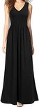 WOOSEA Women Sleeveless V Neck Pocket Loose Long Dress Maxi Casual Dresses, Black, Medium