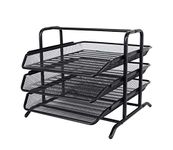 EasyPAG 3 Tier A4 Mesh in Tray Office Desk Tidy File Holder Document Storage Letter Paper Organiser,Black