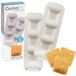 Jumbo Squares 2" Ravioli Molds (2 Pack)- Homemade Filled Pasta Maker- 2 Piece Tray & Press makes 3 Raviolis or Pastry at a Time, Easy to Use & Clean- Add Fun to Your Next Holiday Italian Pasta Night