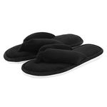 Onmygogo Indoor Home Slippers for Women Open Toe with Anti-Slip Rubber Sole, Coral Fleece Flip-Flops (Black,7-8)