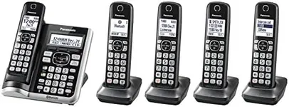 Panasonic Link2Cell Bluetooth Cordless Phone System with Voice Assistant, Call Block and Answering Machine, Expandable Home Phone with 5 Handsets â€“ KX-TGF575S (Black with Silver Trim)