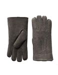 YISEVEN Men's Merino Rugged Sheepskin Shearling Touchscreen Leather Gloves Three Points Thick Furry Fur Lined Warm Heated Lining Cuffs Winter Dress Driving Work Xmas Gifts, Gray Small