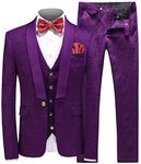 UNINUKOO Mens 3 Piece Suit Jacquard Floral Shawl Lapel Fancy Suits for Men Wedding Party Prom Tuxedo Suit Set US Size 38 Purple