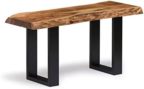 Alpine Live Edge Solid Acacia Wood 36 in. Bench Accent Home Room Entryway Hall Decor with Black Metal Legs - Entry Organizer with Floor Protectors, Unique, Durable