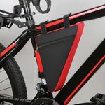 FLYMANN Bicycle Bag Cycle Frame Bag | Zipper Storage with 3 Attachment Straps | Triangle Corner Bicycle Storage Pouch (Red-Black)