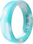 QALO Women's Rubber Silicone Ring, Natural Stone Modern Rubber Wedding Band, Breathable, Durable Engagement Silicone Ring, 6.5mm Wide 1.8mm Thick, Turquoise, Size 8