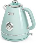 Hazel Quinn Electric Kettle Tea Kettle Electric Stainless Steel, Vintage Design, Fast Boiling, Hot Water with Thermometer, BPA-Free, Automatic Shut-Off, Boil-Dry Protection, 1.7 L, 2200 W, Mint Green