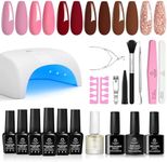 beetles Gel Polish Gel Polish Starter Kit with Uv Light, 6 Colors Spring Pink Wine Red Golden Rose Glitter DIY Manicure Set with Base Top Coat Cuticle Oil Matte Nail Art Accessories Valentine's Women