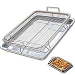 Komire Air Fryer Basket for Oven, 12.8x9.6 Inch Stainless Steel Toaster Oven Tray Non-stick Mesh Basket Set, Air Fryer Tray Bacon Oven Rack Basket 2 Piece Set