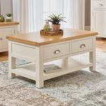 The Furniture Market Cotswold Cream Painted 2 Drawer Coffee Table with Oak Top