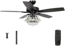 Parrot Uncle Ceiling Fans with Lights and Remote 52 Inch Modern Black Ceiling Fan with Light for Bedroom Crystal Chandelier Fan Outdoor Ceiling Fans for Covered Patios with Light