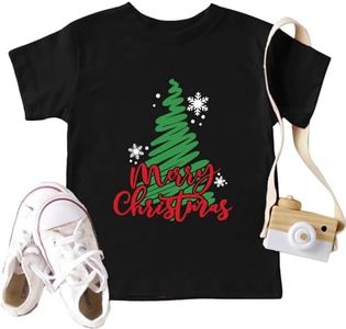 Merry Christmas Shirts Toddler Boys Girls Short Sleeve Buffalo Plaid Graphic Tees Tops Xmas Gift, Black, 24 Months