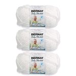 Bernat Baby Blanket White Yarn - 3 Pack of 100g/3.5oz - Polyester - 6 Super Bulky - 72 Yards - Knitting/Crochet (Packaging May Vary)