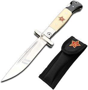 Promithi Cuchillo ruso pequeño Cuchillo plegable navaja de bolsillo multiusos Mango blanco y negro, Acero inoxidable chino de alta dureza, fabricado en China,caza y supervivencia con funda
