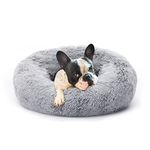 Eterish 20 inches Fluffy Round Calming Dog Bed Plush Faux Fur, Anxiety Donut for Small Dogs and Cats, Pet Cat with Raised Rim, Machine Washable, Light Grey X-Small (Pack of 1) ETRUS2101LGS