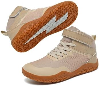 Youth Wrestling Shoes Kids Boys Girls Boxing Shoes Wide Toe Box Strap Beige