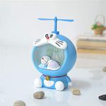 Piggy Bank,Creative Bamboo Dragonfly Doraemon Child Piggy Bank, Blue Fat Man with Light Decoration Small Night Light Coin Bank-Blue Sleeping