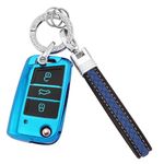 Koaudb for VW Key Fob Cover with Keychain Lanyard, 3 Buttons Soft TPU Key Shell Car Key Cover Compatible with Volkswagen Golf 7 Polo MK6 Jetta Touran Superb Seat Leon Ibiza (CL-Vlw-3B-E)