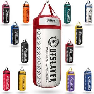 OutSlayer XXL 150 lb Heavy Boxing Punching Bag - Versatile Training Companion for All Mixed Martial Arts Skill Levels - Wider Striking Area - Made in USA (White/Red, Filled)