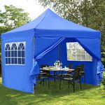 10x10 ft Premium Heavy Duty 35 Kg Pop Up Gazebo Tent with 4 Side Cover with Zipper Curtain Gate (Blue)