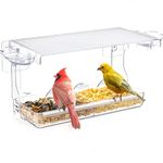 WELDUN Window Bird Feeders with 2 water bowls for Small Birds, Clear Bird Feeder Bird House 24.5*10*14cm(LxWxH) with removable trays, Outside Wild Bird Watching for Garden, Yard, Elderly Kids Viewing