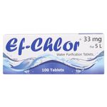 Ef-Chlor, Water Purification Tablets (100 Tablets), 33 Mg (10 L), Portable Drinking Water Treatment Ideal for Emergencies, Survival, Travel, and Camping, Purifies 1.50-2.6 Gallons in 1 Tablet