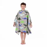 Dreamscene Kids Poncho Towel, Swimming Pool Hooded Changing Robe, Surfing, Beach, Baths, Quick Dry Soft Microfibre, Dino Print, 140x100cm