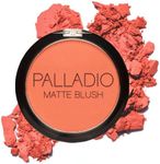 Palladio Matte Blush, Brushes onto Cheeks Smoothly, Soft Matte Look and Even Finish, Flawless Velvety Coverage, Effortless Blending Makeup, Flatters the Face, Convenient Compact, Toasted Apricot