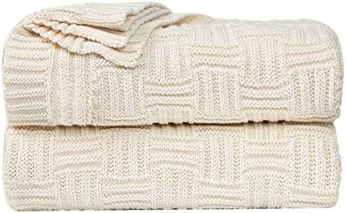 uxcell 100% Cotton Cable Knit Throw Blanket Soft Lightweight Lap Blanket Textured Solid Sofa Throw Couch Cover Decorative Knitted Blankets, Beige 47"x 70"