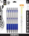 Zebra Pen F-301 Retractable Ballpoint Pen, Stainless Steel Barrel, Fine Point, Blue Ink, Plus Yellow Mildliner Highlighter, Chisel Tip, 6-Pack: 27193