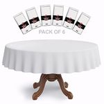 Neatiffy 84 Inch 6 Pack Round Plastic Table Cloth | Tablecloths for Picnic, Party, Banquet, Birthdays | Waterproof Disposable/Reusable Table Cover - White Round