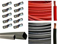 6 Gauge 6 AWG 25 Feet Red + 25 Feet Black Welding Battery Pure Copper Flexible Cable + 10pcs of 3/8" Tinned Copper Cable Lug Terminal Connectors + 3 Feet Black Heat Shrink Tubing