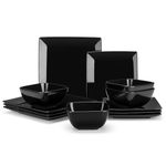 vancasso Soho Dinnerware Sets 12 Pieces, Black Stoneware Square Place Setting, Dinner Plate, Dessert Plate, Bowls Service for 4