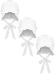 Newcotte 3 Pieces Women's Bonnet Colonial Hat Mob Bonnets White Bonnet Adult Handmaids Costume with Adjustable Straps (Medium)