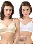 BODYCARE Women's B-C-D Cup Bra (White-Skin Colour, 38C) - Pack of 2