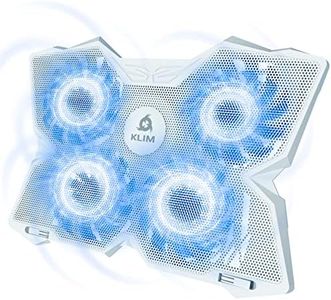 KLIM Wind Laptop Cooling Pad - More Than 500 000 Units Sold - New Version - The Most Powerful Rapid Action Cooling Fan - Laptop Stand with 4 Cooling Fans at 1200 RPM - USB Fan - PS5, PS4 - Full White