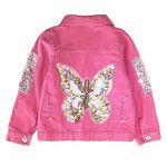 Peacolate 3-10Years Little Big Girl Pink Denim Jacket Butterfly Sequins Outwear(7Years,Pink)