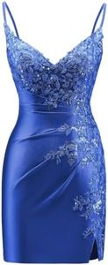 Short Satin Homecoming Dresses Plus Size Lace Applique Hoco Dress for Teens