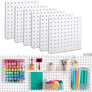 LANSI 6Pcs Peg Board, Pegboard Wall Organizer Panels, White Pegboard Wall Mount, ABS Pegboard for Craft Room Garage Kitchen Workshop Garage, ABS Peg Boards Easy Installation (White)
