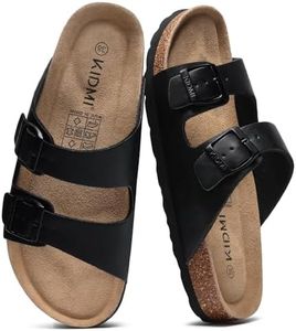 KIDMI Unisex Summer Sandals Arch Support Cork Footbed Slide Sandals with Double Adjustable Buckle for Women Men, Black Oily 43