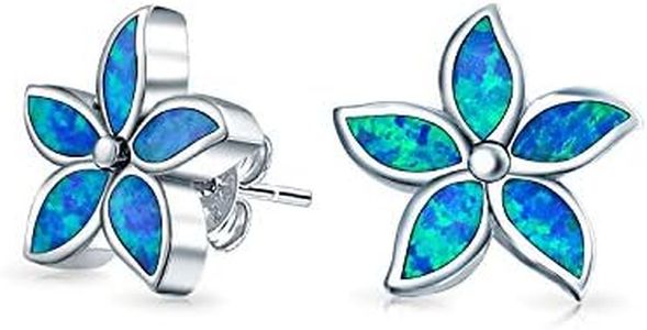 Blue Created Opal Inlay Petals Flower Stud Earrings For Women For Teen .925 Sterling Silver October Birthstone