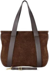 Italian Genuine Suede Leather Tote for Women with Secure Zipper & Adjustable Strap | Large City Shoulder Carryall (Chocolate)