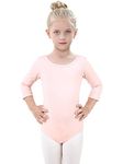 Kefiyis Girls Long Sleeve Ballet Leotards Pink Cotton Dance Leotards Net Back Dance Tops Bodysuit Gymnastics Costume for Girls Toddler Kids, 120-130 cm