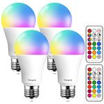 Yangcsl LED Light Bulbs 70W Equivalent, RGB Color Changing Light Bulb, 2 Moods - Memory - Sync - Dimmable, A19 E26 Screw Base, Timing Remote Control Included (Pack of 4)