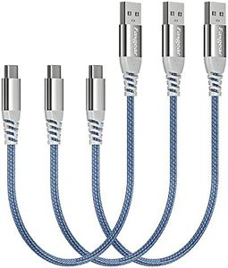 Short USB C Cable 30cm - 3 Pack Fasgear 3A Fast Charging Braided USB to Type C Cord Compatible for Sam-Sung Galaxy S24 Plus S22 Note 20 A10e A51 | LG V60 G7| i-Pad Pro, etc (1ft,Blue)