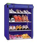 FLIPZON Multipurpose 4-Tiers Shoe Rack With Dustproof Zip Cover, Multiuse Wide Space Storage Rack Made By Non Woven Fabric For Footwear, Toys, Clothes (4 Shelves) (Blue)(Iron Pipes, Non Woven Fabric)