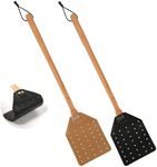 PEUTIER 2pcs Leather Hanging Rope Fly Swatter, 19.5 Inch Long Heavy Duty Flyswatter Manual with Wooden Handle Wasp Catcher for Indoor Outdoor(Black, Brown)