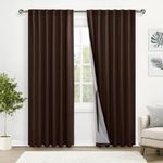 XWZO 100% Blackout Curtains 2 Panels - Heat and Full Light Blocking Thermal Insulating Back Tab & Rod Pocket Window Curtains with Tiebacks for Bedroom/Living Room, Brown, W52 x L84